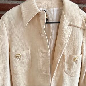 Vintage Genny Oro Italian Wool Elegant Cream Gold Women's Suit Jacket